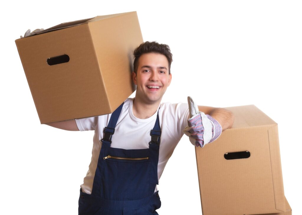 Mitarbeiter eines Entrümpelungsdienstes in Viersen trägt Umzugskartons bei einer professionellen Haushaltsauflösung und Wohnungsräumung.